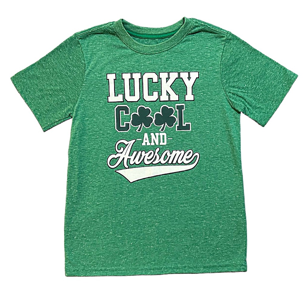 ☘️Boys St. Patrick’s Day Shirt Short Sleeve Size 6-7 Heathered Green